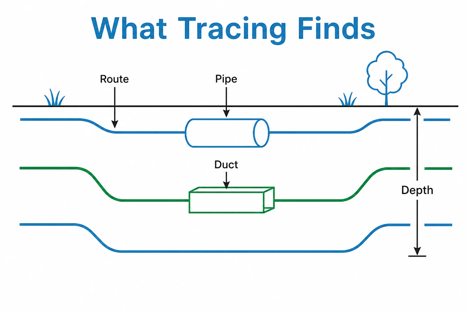 Simple cross section showing pipe route depth pipe and duct information