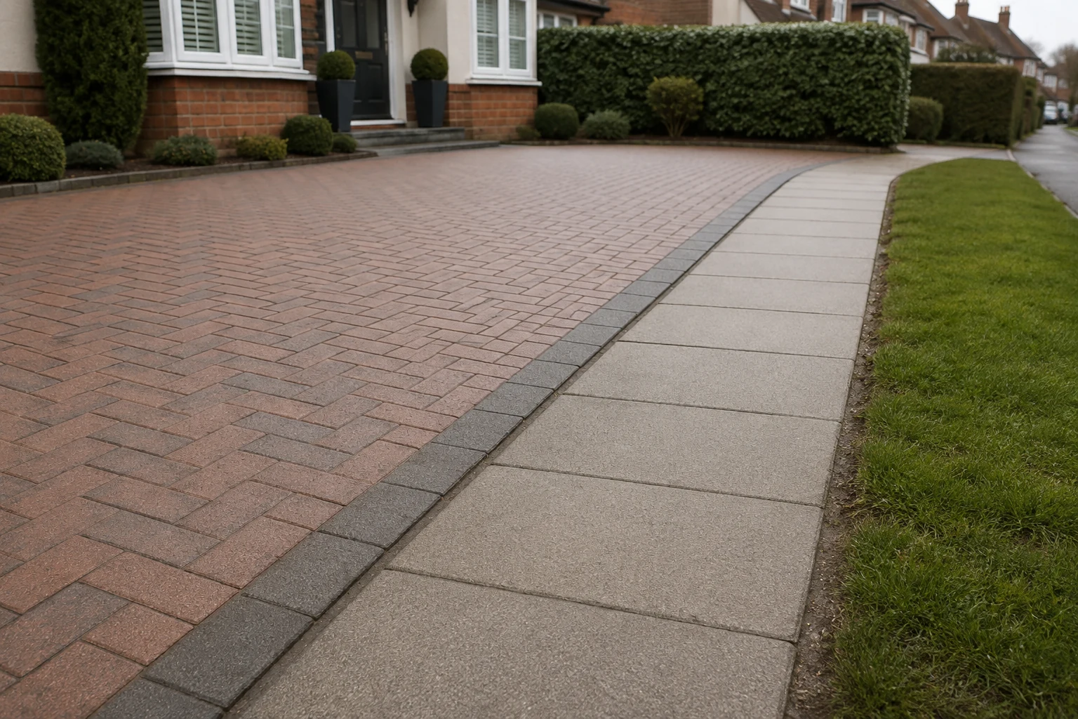 Continuous paved path and driveway showing hard surfaces above an underground route