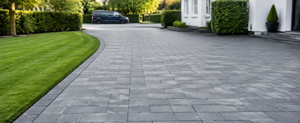 Undisturbed paved driveway after an underground cable route installation